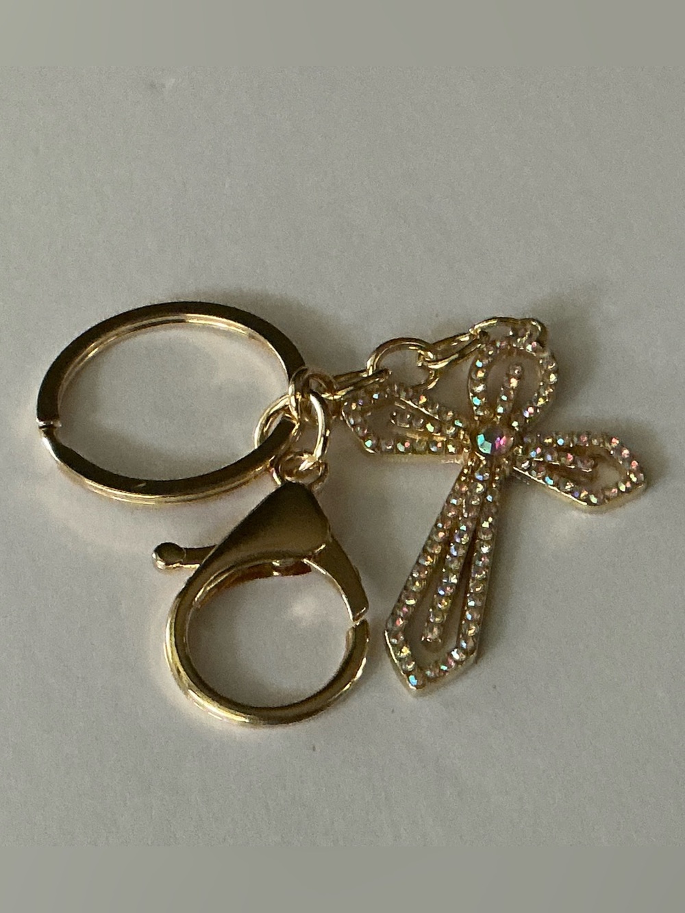 Gold Rhinestone Cross Keychain Charm